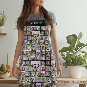 21 Photo Collage Grid All Over with Name black Apron