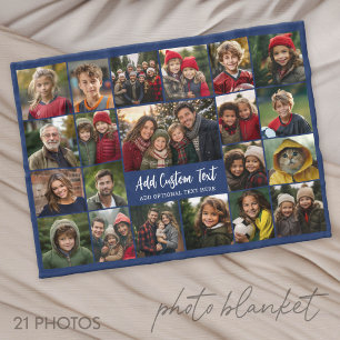 21 Photo Collage Grid with 2 text boxes - Fleece Blanket