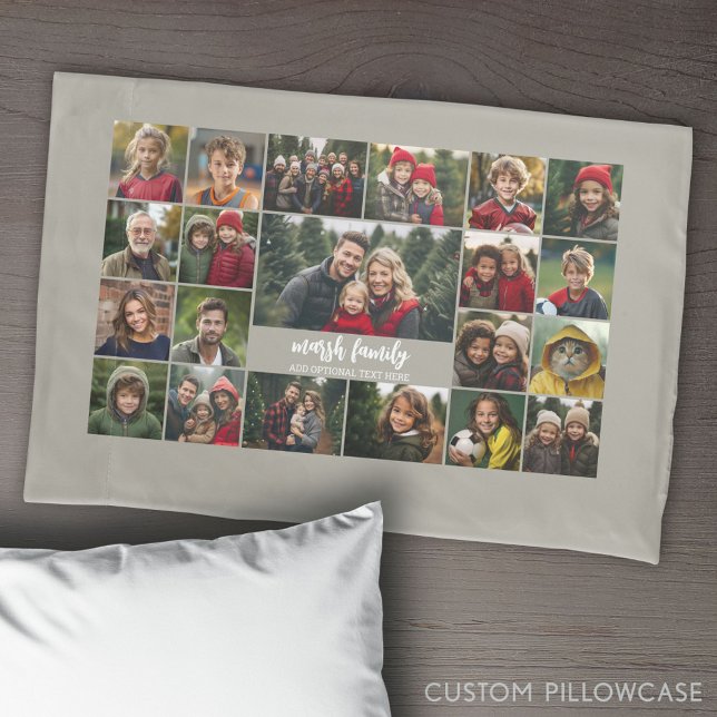 21 Photo Collage Grid with 2 text boxes  Pillowcase (Create Your Own Photo Collage Pillowcase)