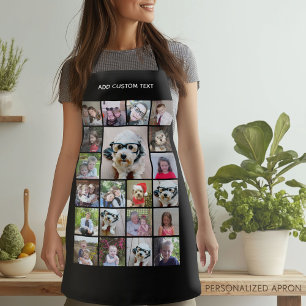 21 Photo Collage Grid with Name black Apron