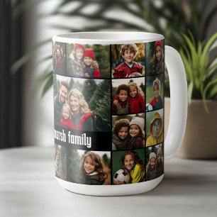 21 Photo Collage Grid with text box - black Coffee Mug