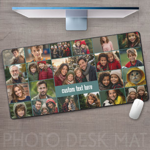 21 Photo Collage Grid with text box in centre Desk Mat