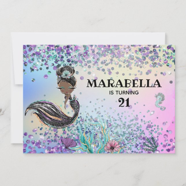 *~* 21 Rainbow Mermaid LUXE Birthday Party  Invitation (Front)