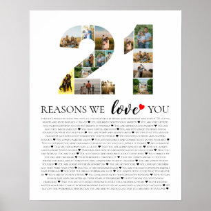 21 reasons why we love you 21st birthday photo poster