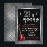 21 Rocks Rockstar Guitar Birthday Invitation<br><div class="desc">21 Rocks Rockstar Electric Guitar Metal Metallic Silver Glitter Surprise 21st Birthday Invitation</div>