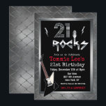 21 Rocks Rockstar Guitar Birthday Invitation<br><div class="desc">21 Rocks Rockstar Electric Guitar Metal Metallic Silver Glitter Surprise Birthday Invitation</div>