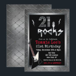 21 Rocks Rockstar Guitar Birthday Invitation<br><div class="desc">21 Rocks Rockstar Electric Guitar Metal Metallic Silver Glitter Surprise Birthday Invitation</div>