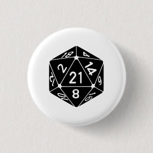 21 Sided 21st Birthday D20 Fantasy Gamer Die 3 Cm Round Badge