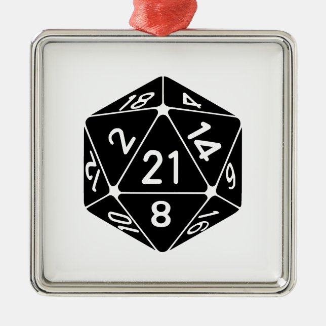 21 Sided 21st Birthday D20 Fantasy Gamer Die Metal Tree Decoration (Front)
