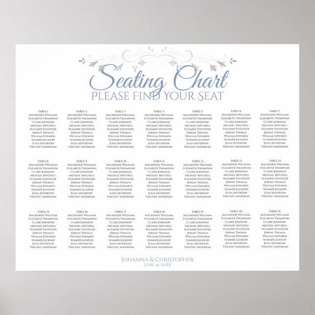 21 Table Blue & Gray Wedding Seating Chart (Front)