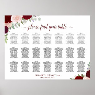 21 Table Burgundy Blush Boho Floral Seating Chart