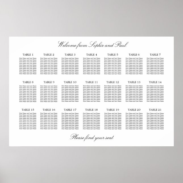 21 Table Elegant Minimalist Seating Chart (Front)