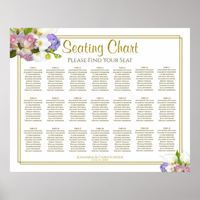 21 Table Floral Pastel Wedding Seating Chart (Front)