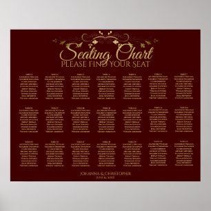 21 Table Gold & Auburn Brown Wedding Seating Chart
