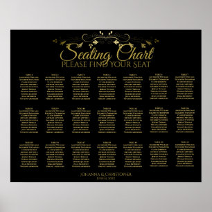21 Table Gold Flourish Black Wedding Seating Chart