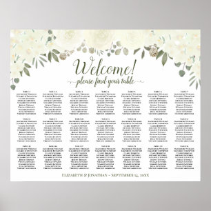 21 Table Ivory White Roses Wedding Seating Chart