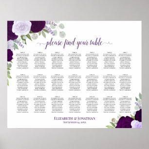 21 Table Purple Boho Floral Wedding Seating Chart