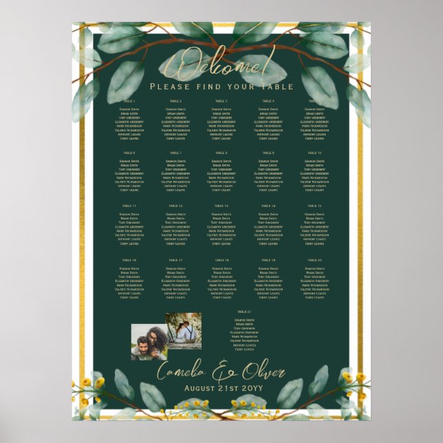 21 Table Seating Chart Photo Welcome Names Wedding (Front)