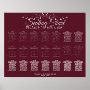 21 Table Simple Burgundy Wedding Seating Chart
