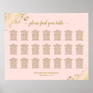 21 Table Wedding Seating Chart Blush Pink & Gold