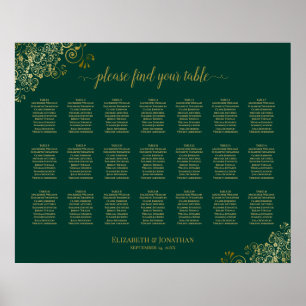 21 Table Wedding Seating Chart Emerald Green Gold