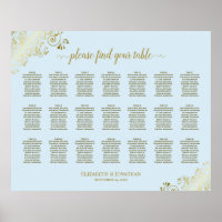 21 Table Wedding Seating Chart Powder Blue & Gold