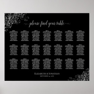 21 Table Wedding Seating Chart Silver Frills Black