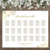 21 Table Wedding Seating Chart White & Gold Frills