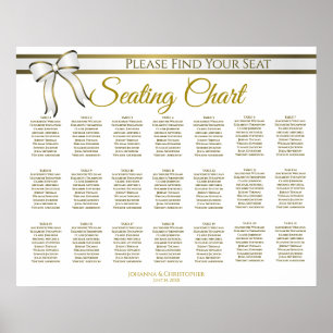 21 Table White & Gold Ribbon Wedding Seating Chart
