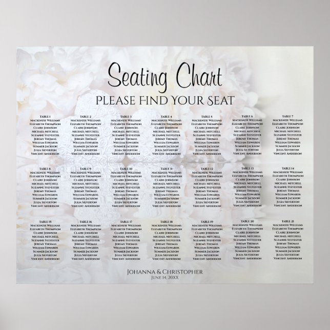 21 Table White Reflections Wedding Seating Chart (Front)
