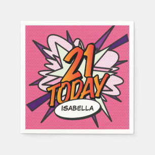 21 TODAY Fun Retro Comic Book Pink Napkin