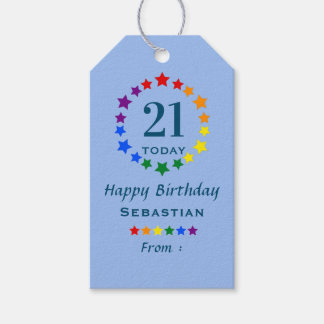 21 Today Rainbow Stars | Blue Any Age Birthday Gift Tags