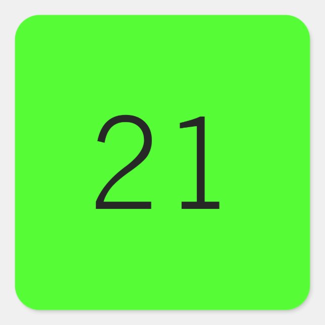 21 Twenty One Neon Green Custom Age Colour 2023 Square Sticker (Front)