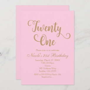 21 Twenty One Pink Gold Birthday Party Invitations