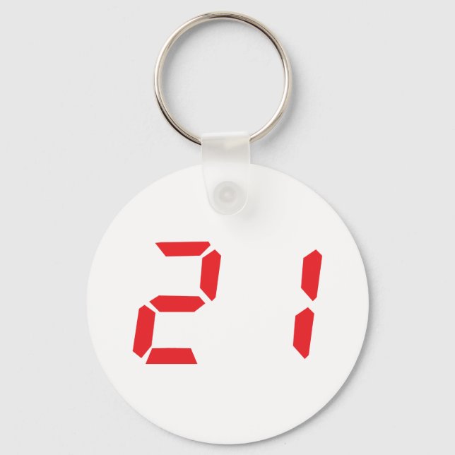 21 twenty-one red alarm clock digital number key ring (Front)