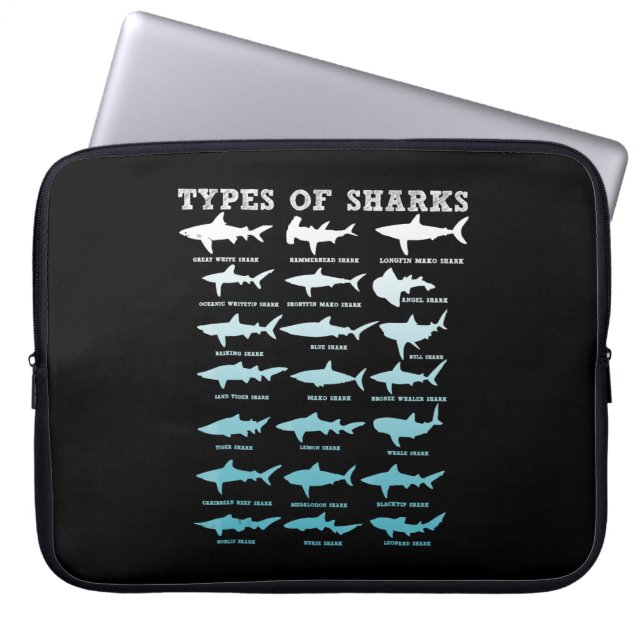 21 types of sharks marine biology laptop sleeve (Front)
