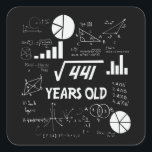 21 Year Old Bday Geeky Math 21st birthday Gift  Square Sticker<br><div class="desc">Celebrate birthdays with a clever twist! This funny math design uses equations and square roots to reveal the age, making it the perfect choice for math lovers, teachers, students, and geeks who enjoy a good nerdy joke. Great for milestone birthdays, classroom celebrations, or anyone who appreciates clever humour mixed with...</div>