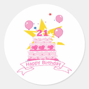 21 Year Old Birthday Cake Classic Round Sticker
