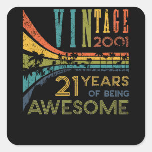 21 Year Old Birthday Vintage 2001 21st Birthday Square Sticker