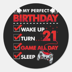 21 Year Old Gamer Boy 20st Perfect Birthday Gaming Classic Round Sticker