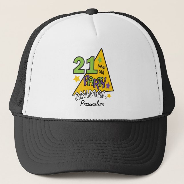 21 Year Old Party Animal | 21st Birthday DIY Name Trucker Hat (Front)