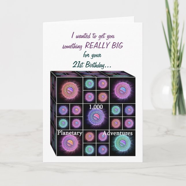 21 Years Birthday Card with Sci Fi Planets - FUNNY (Front)