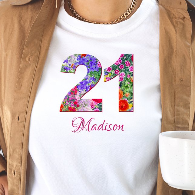 21 years birthday party floral design t-shirt (Creator Uploaded)