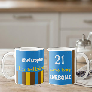21 years of being awesome name blue brown coffee mug