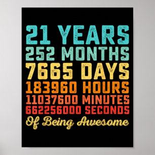21 Years Old Birthday Quote Funny 21st B-Day Math Poster