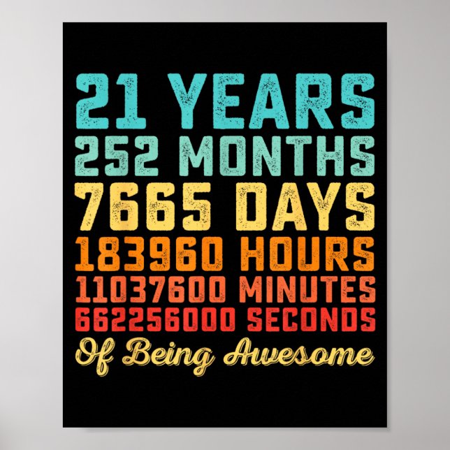 21 Years Old Birthday Quote Funny 21st B-Day Math Poster (Front)