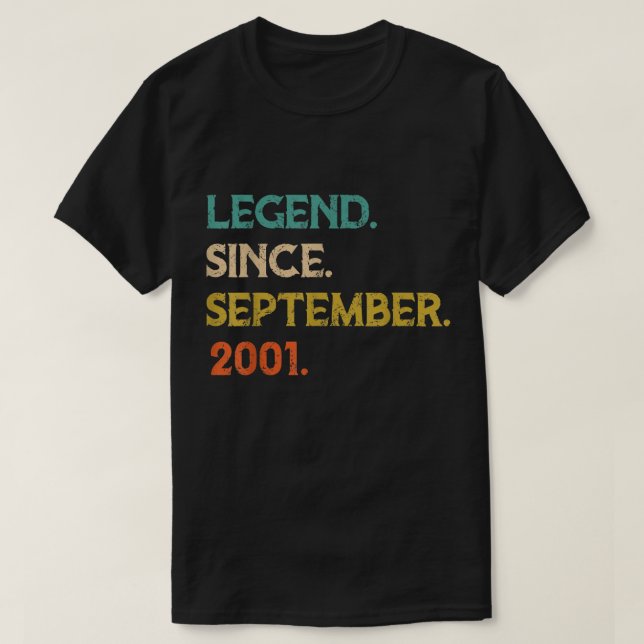 21 Years Old Gifts Legend Since September 2001 21s T-Shirt (Design Front)