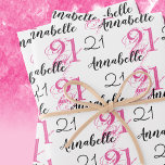21 years pink 21st birthday Add Names Wrapping Paper Sheet<br><div class="desc">Hot Pink 21!  These 21st Birthday Wrapping Paper Sheets,  set of 3,  can be Personalised with a Name in a cool multi-font Typography Pattern in Pink and Black set against a White Background.  Each Sheet can be Customised Separately.</div>