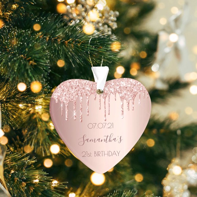 21st 21 birthday party decor rose gold glitter ornament (Creator Uploaded)