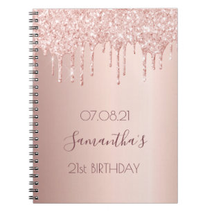 21st 21 birthday party rose gold glitter drips notebook